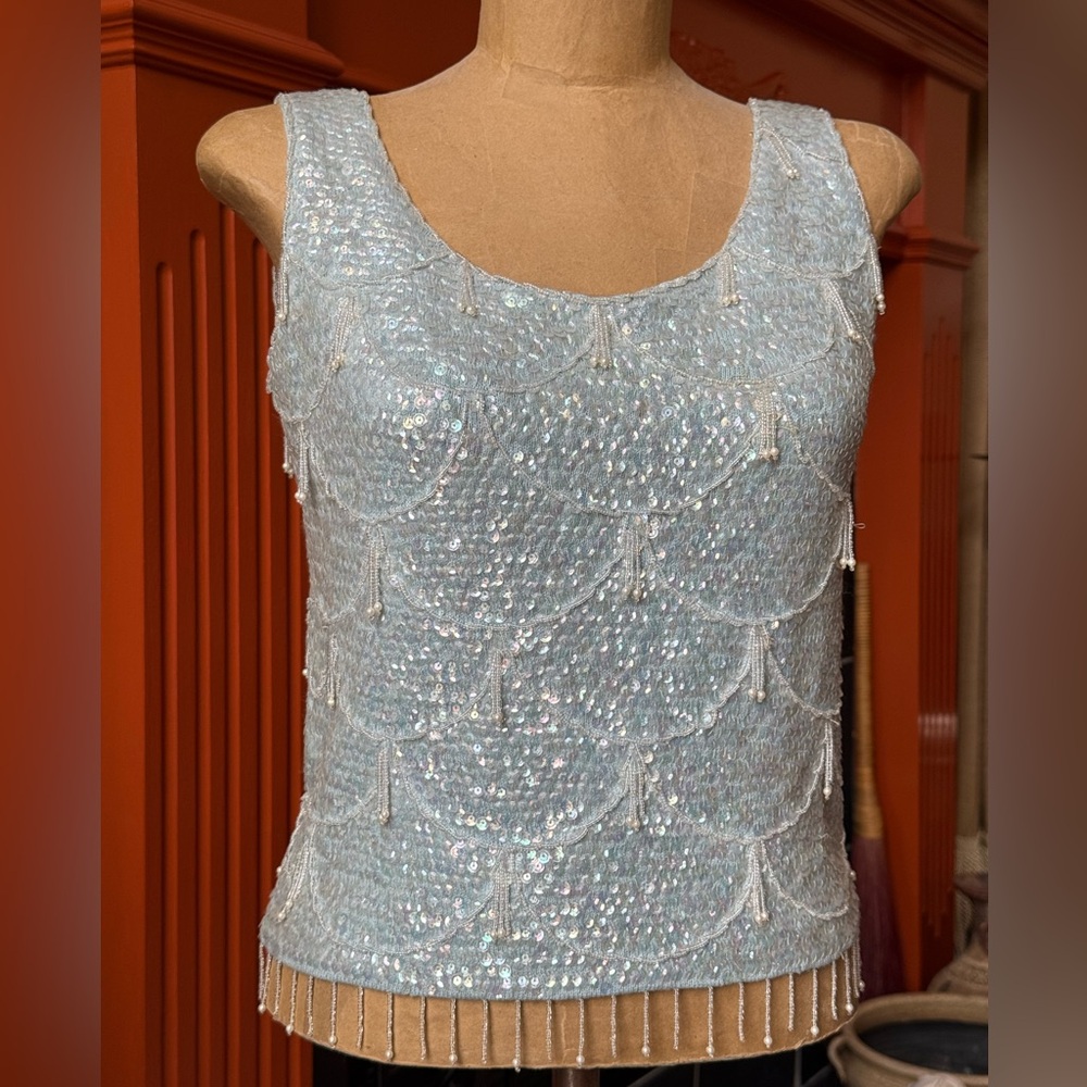 Vintage Pure Wool Sequined Sleeveless Cocktail Top